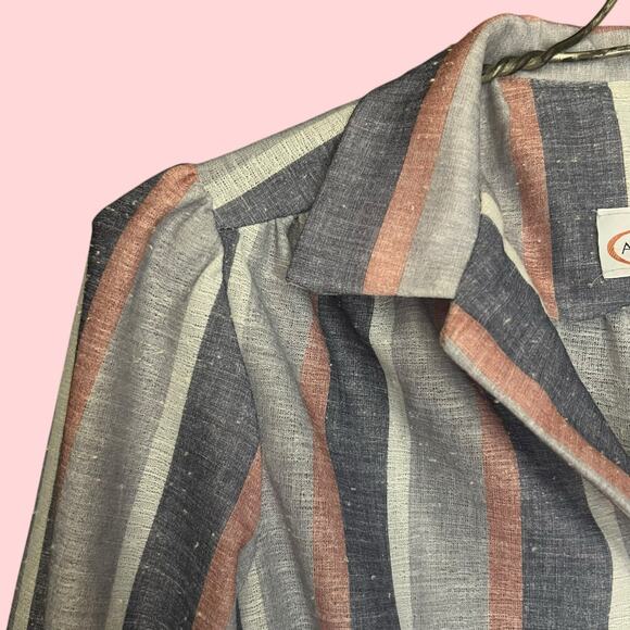 Vintage 70s Size Medium Pink Gray Stripe Day Dress Retro Rockabilly Fit & Flare - Picture 5 of 11